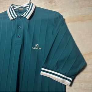 RARE 90s Vtg Lexus Striped Ringer Polo Quarter Button Up USA LS400 Beige Green L